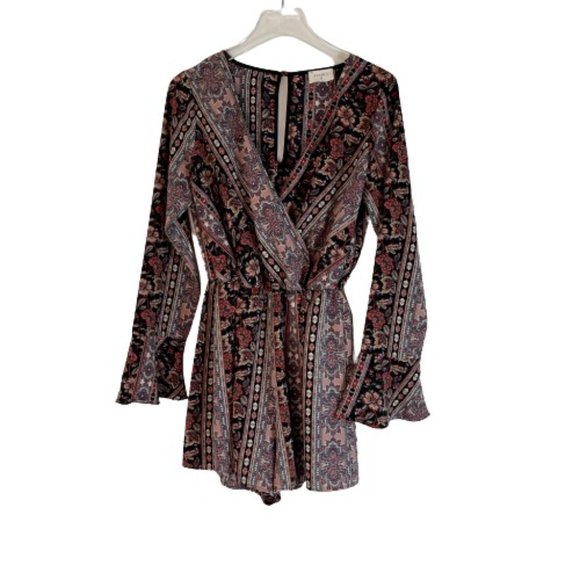 Everly Pants - Everly Boho Floral Long Sleeve Cross Front Romper